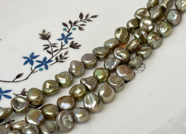 9-10 mm Green Color Keshi Nugget Freshwater Pearl Beads Center Drilled Very Rare High Luster Keshi Nugget Pearl #P3139
