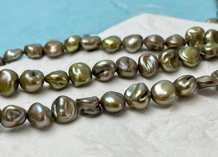 9-10 mm Green Color Keshi Nugget Freshwater Pearl Beads Center Drilled Very Rare High Luster Keshi Nugget Pearl #P3139