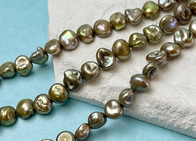 9-10 mm Green Color Keshi Nugget Freshwater Pearl Beads Center Drilled Very Rare High Luster Keshi Nugget Pearl #P3139