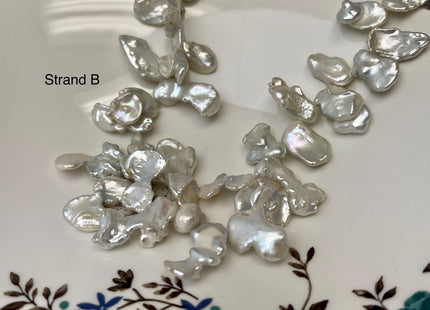 9-17x13-21 mm Top Drilled Natural White Biwa Keshi Genuine High Luster Freshwater Irregular Keshi Biwa Freshwater Pearl Beads #1519