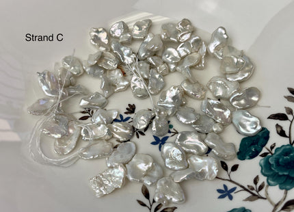 9-17x13-21 mm Top Drilled Natural White Biwa Keshi Genuine High Luster Freshwater Irregular Keshi Biwa Freshwater Pearl Beads #1519