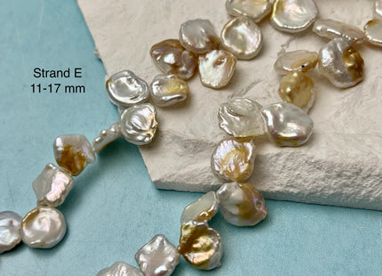 11-18x10-23 mm AA Natural White Seaweed Color Top Drilled Freshwater Pearl Beads Genuine High Luster Natural Cornflake Keshi Pearls #P3141