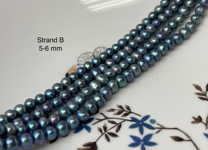 5-6 mm Dark Blue Peacock Color Potato Freshwater Pearl Beads Genuine Cultured Freshwater Peacock Color Pearl Beads #P3142