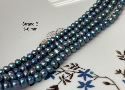 5-6 mm Dark Blue Peacock Color Potato Freshwater Pearl Beads Genuine Cultured Freshwater Peacock Color Pearl Beads #P3142