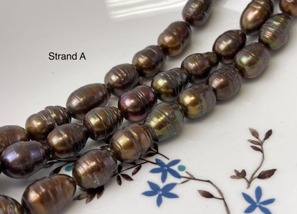 10-11x12-17 mm Copper Brown Color Freshwater Rice/Oval Pearls Genuine Copper Brown Freshwater Rice Pearl Beads #1923