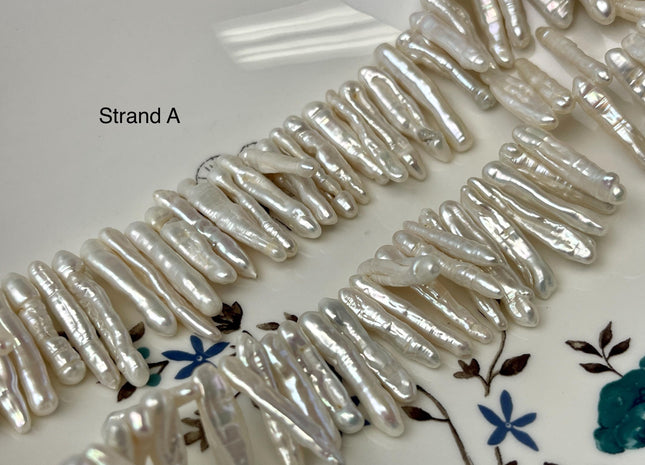 4-5x16-32 mm Natural White Top Drilled Biwa Stick Freshwater Pearl Beads Genuine Rare Freshwater Natural White Biwa Stick Pearls #P3143