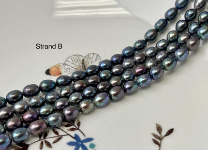 5-6x7-8 mm AAA Blue Rainbow Peacock Color Rice/Oval Freshwater Pearls Peacock Color Genuine High Luster Freshwater Pearl Beads #1199