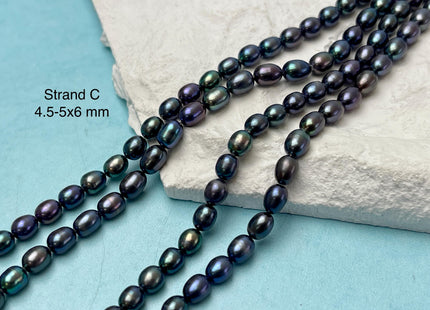 5-6x7-8 mm AAA Blue Rainbow Peacock Color Rice/Oval Freshwater Pearls Peacock Color Genuine High Luster Freshwater Pearl Beads #1199