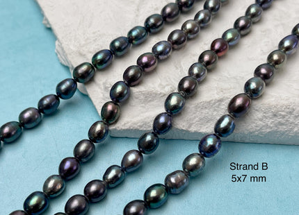 5-6x7-8 mm AAA Blue Rainbow Peacock Color Rice/Oval Freshwater Pearls Peacock Color Genuine High Luster Freshwater Pearl Beads #1199