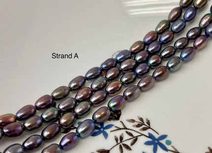 5-6x7-8 mm AAA Blue Rainbow Peacock Color Rice/Oval Freshwater Pearls Peacock Color Genuine High Luster Freshwater Pearl Beads #1199
