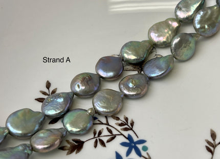 12-13 mm Greenish Gray Color Coin Freshwater Pearl Beads Genuine High Luster Tear Drop Shape Freshwater Coin Pearls #P3144
