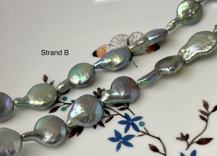 12-13 mm Greenish Gray Color Coin Freshwater Pearl Beads Genuine High Luster Tear Drop Shape Freshwater Coin Pearls #P3144