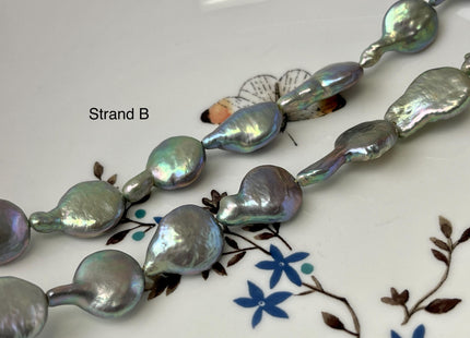 12-13 mm Greenish Gray Color Coin Freshwater Pearl Beads Genuine High Luster Tear Drop Shape Freshwater Coin Pearls #P3144