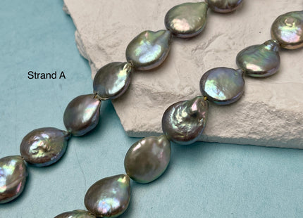 12-13 mm Greenish Gray Color Coin Freshwater Pearl Beads Genuine High Luster Tear Drop Shape Freshwater Coin Pearls #P3144