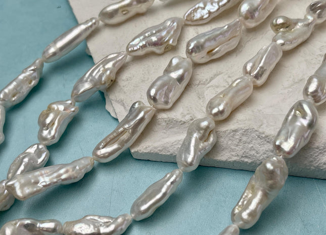 7-10x13-30 mm Natural White Biwa Stick Freshwater Pearls Genuine Natural White Stick Pearls Natural Freshwater Pearl Beads #P3159