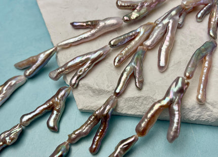 25-35mm AAA Rare Chicken Feet Shape Natural Mauve Pink High Luster Limited Edition Biwa Pearl Beads 13 Beads #P3158