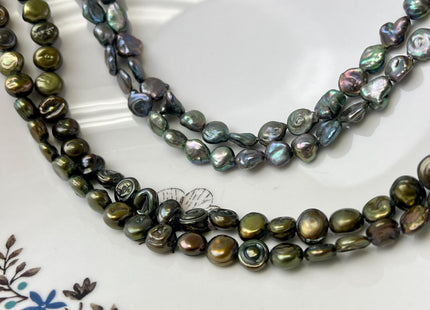 6-8 mm Green Gray Brown Peacock Color Keshi Nugget Freshwater Pearl Beads Center Drilled Very Rare High Luster Keshi Nugget Pearl #P3145