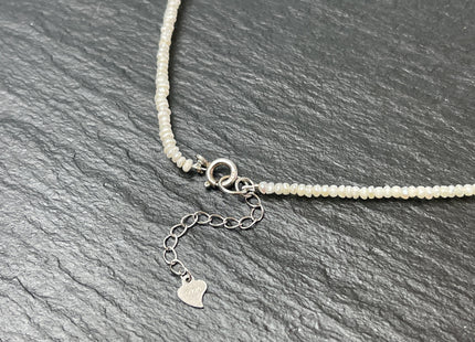14/15.5 Inches Natural Tiny White Seed Pearl Chocker Necklace W/Silver Clasp Gift For Her #NK0001