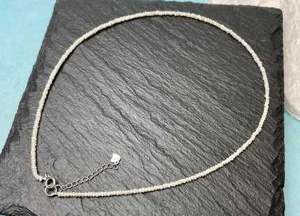 14/15.5 Inches Natural Tiny White Seed Pearl Chocker Necklace W/Silver Clasp Gift For Her #NK0001