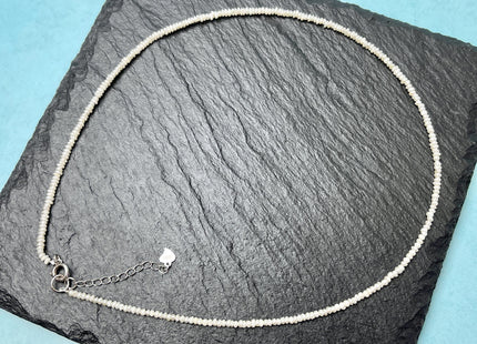 14/15.5 Inches Natural Tiny White Seed Pearl Chocker Necklace W/Silver Clasp Gift For Her #NK0001