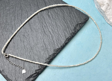 14/15.5 Inches Natural Tiny White Seed Pearl Chocker Necklace W/Silver Clasp Gift For Her #NK0001