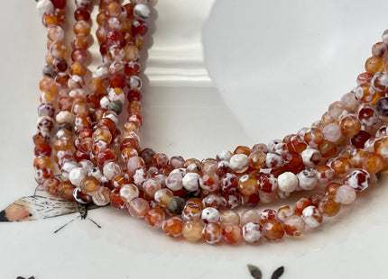 4 mm Faceted Round Orange PinkAnd White Color Agate Gemstone Beads Genuine Agate Gemstone Loose Beads 14 Inches #4716
