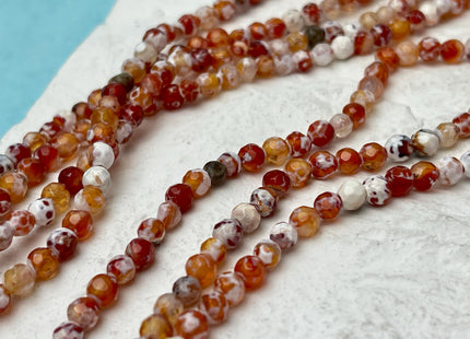 4 mm Faceted Round Orange PinkAnd White Color Agate Gemstone Beads Genuine Agate Gemstone Loose Beads 14 Inches #4716