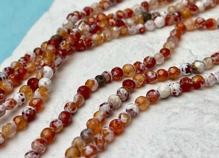 4 mm Faceted Round Orange PinkAnd White Color Agate Gemstone Beads Genuine Agate Gemstone Loose Beads 14 Inches #4716