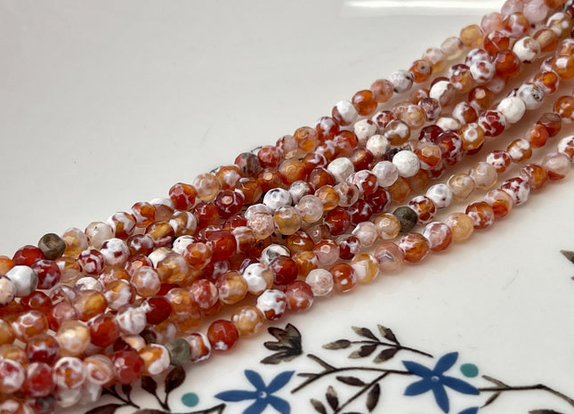 4 mm Faceted Round Orange PinkAnd White Color Agate Gemstone Beads Genuine Agate Gemstone Loose Beads 14 Inches #4716