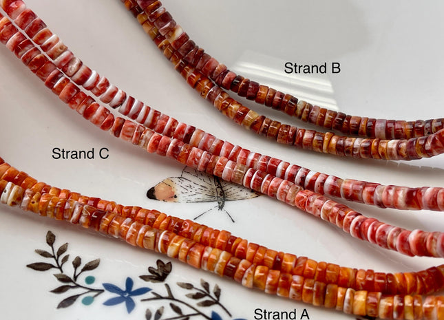 5mm AAA Natural Orange Red Purple Spiny Oyster Shell Heishi Rondelle Shape Genuine Beautiful Natural Spiny Oyster Beads 16 Inch Strand #4279