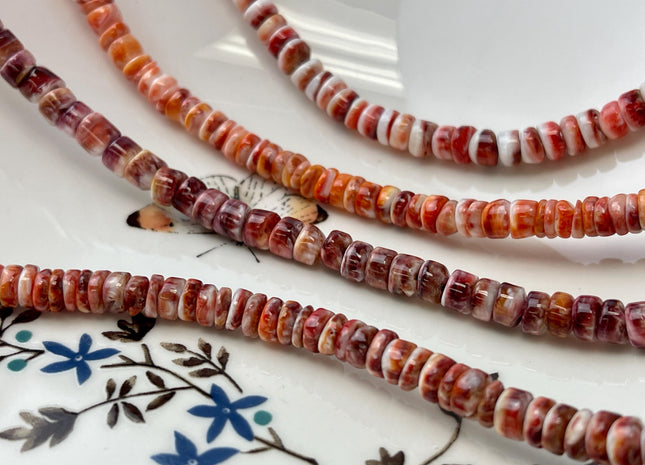 6mm AAA Natural Orange Red Purple Spiny Oyster Shell Heishi Rondelle Shape Genuine Beautiful Natural Spiny Oyster Beads 16 Inch Strand #4717