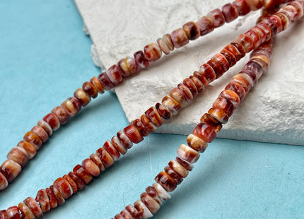 6mm AAA Natural Orange Red Purple Spiny Oyster Shell Heishi Rondelle Shape Genuine Beautiful Natural Spiny Oyster Beads 16 Inch Strand #4717
