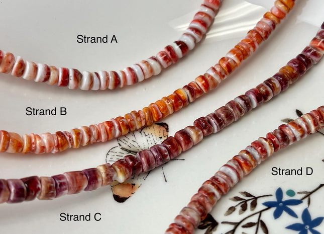 6mm AAA Natural Orange Red Purple Spiny Oyster Shell Heishi Rondelle Shape Genuine Beautiful Natural Spiny Oyster Beads 16 Inch Strand #4717