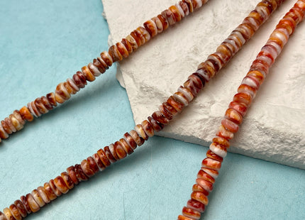 6mm AAA Natural Orange Red Purple Spiny Oyster Shell Heishi Rondelle Shape Genuine Beautiful Natural Spiny Oyster Beads 16 Inch Strand #4718