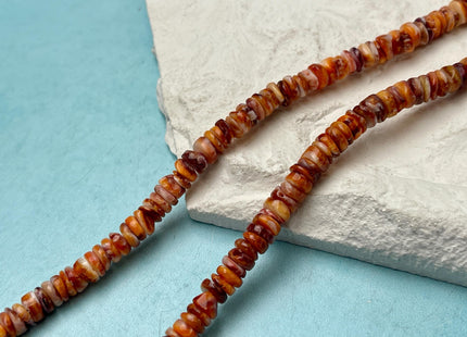 6mm AAA Natural Orange Red Purple Spiny Oyster Shell Heishi Rondelle Shape Genuine Beautiful Natural Spiny Oyster Beads 16 Inch Strand #4719