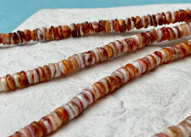 5mm AAA Natural Orange Red Purple Spiny Oyster Shell Heishi Rondelle Shape Genuine Beautiful Natural Spiny Oyster Beads 16 Inch Strand #4720