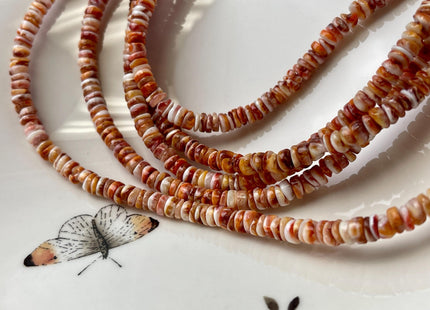 5mm AAA Natural Orange Red Purple Spiny Oyster Shell Heishi Rondelle Shape Genuine Beautiful Natural Spiny Oyster Beads 16 Inch Strand #4720