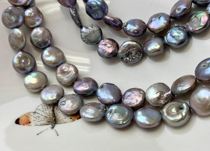 12-13 mm Dark Gray Color Coin Freshwater Pearl Beads Genuine High Luster Round Coin Shape Freshwater Coin Pearls C Grade #P3162