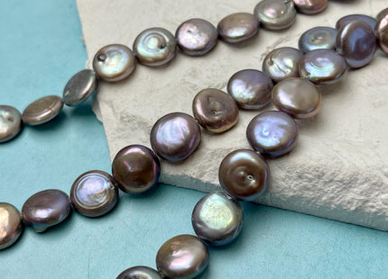 12-13 mm Dark Gray Color Coin Freshwater Pearl Beads Genuine High Luster Round Coin Shape Freshwater Coin Pearls C Grade #P3162