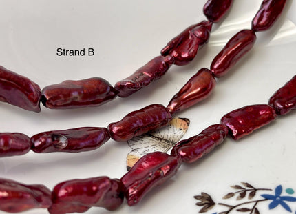 8-12x17-27 mm AA Burgundy Red Color Biwa Stick Freshwater Pearl Beads Genuine High Luster Biwa Stick Freshwater Pearl Beads #P3163
