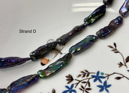 8-10x18-37 mm Rainbow Peacock Color Biwa Stick Freshwater Pearl Beads Genuine Super High Luster Unique Keshi Long Stick Pearl #P3168