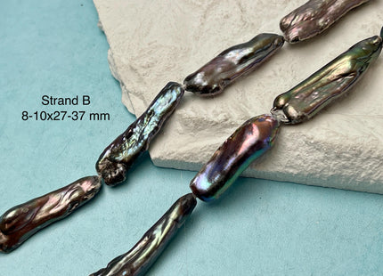 8-10x18-37 mm Rainbow Peacock Color Biwa Stick Freshwater Pearl Beads Genuine Super High Luster Unique Keshi Long Stick Pearl #P3168