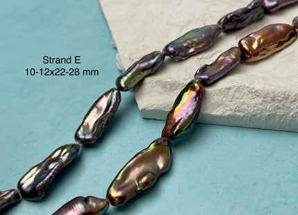 9-13x20-40 mm Rainbow Peacock Color Biwa Stick Freshwater Pearl Beads Genuine Super High Luster Unique Keshi Long Stick Pearl #P3165