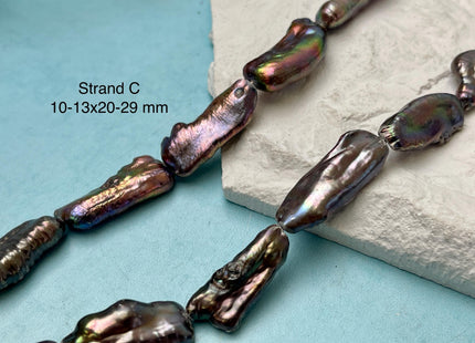 9-13x20-40 mm Rainbow Peacock Color Biwa Stick Freshwater Pearl Beads Genuine Super High Luster Unique Keshi Long Stick Pearl #P3165