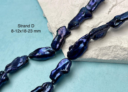 7-12x17-30 mm Dark Bluish Purple Color Biwa Stick Freshwater Pearl Beads Genuine Super High Luster Unique Keshi Long Biwa Stick Pearl #P3169