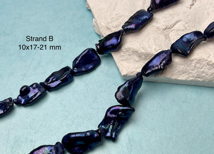7-12x17-30 mm Dark Bluish Purple Color Biwa Stick Freshwater Pearl Beads Genuine Super High Luster Unique Keshi Long Biwa Stick Pearl #P3169
