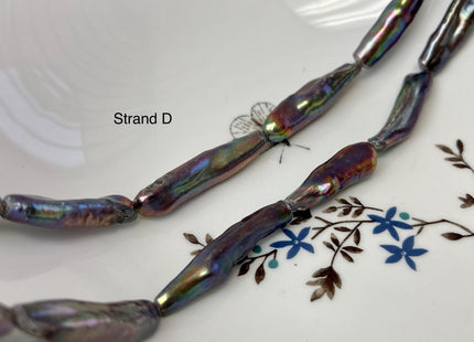 8-10x21-39 mm Rainbow Peacock Color Biwa Stick Freshwater Pearl Beads Genuine Super High Luster Unique Keshi Long Stick Pearl #P3170