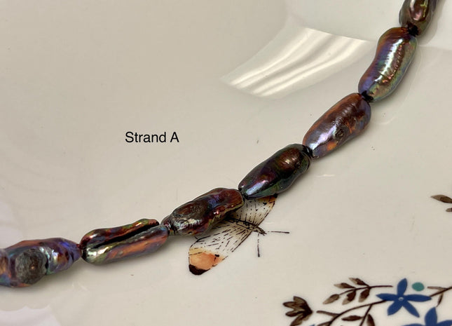 8-10x21-39 mm Rainbow Peacock Color Biwa Stick Freshwater Pearl Beads Genuine Super High Luster Unique Keshi Long Stick Pearl #P3170