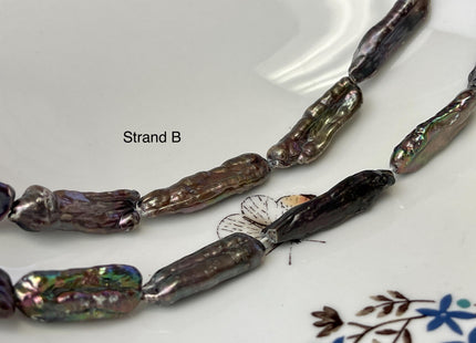 8-10x21-39 mm Rainbow Peacock Color Biwa Stick Freshwater Pearl Beads Genuine Super High Luster Unique Keshi Long Stick Pearl #P3170