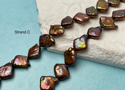 11-12 mm Brown Peacock W/ Iridescent Green Color Diamond Square Coin Shape Freshwater Pearl Beads Genuine High Luster Coin Pearl Bead #P3171